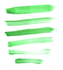 Obraz premium Set of six green horizontal stripes painted in watercolor on clean white background isolated