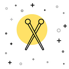 Black line Knitting needles icon isolated on white background. Label for hand made, knitting or tailor shop. Random dynamic shapes. Vector Illustration.