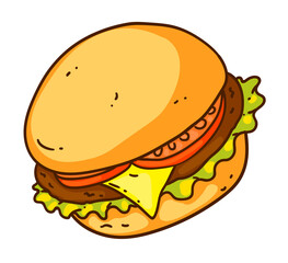Cartoon american hamburger isolated on white background