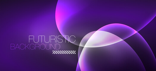 Neon ellipses abstract backgrounds. Shiny bright round shapes glowing in the dark. Vector futuristic illustrations for covers, banners, flyers and posters and other