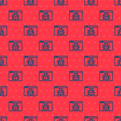 Blue line System bug concept icon isolated seamless pattern on red background. Code bug concept. Bug in the system. Bug searching. Vector.