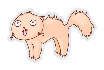 Hissing cat. Furious angry cat threatening showing teeth and hissing isolated on white background. Scared frightened feline ready for attack vector illustration