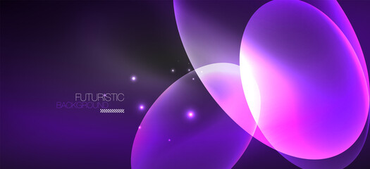 Neon ellipses abstract backgrounds. Shiny bright round shapes glowing in the dark. Vector futuristic illustrations for covers, banners, flyers and posters and other