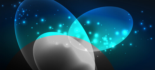 Neon ellipses abstract backgrounds. Shiny bright round shapes glowing in the dark. Vector futuristic illustrations for covers, banners, flyers and posters and other