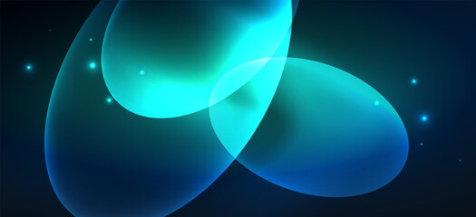 Neon ellipses abstract backgrounds. Shiny bright round shapes glowing in the dark. Vector futuristic illustrations for covers, banners, flyers and posters and other