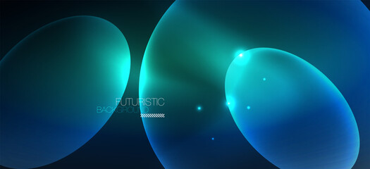 Neon ellipses abstract backgrounds. Shiny bright round shapes glowing in the dark. Vector futuristic illustrations for covers, banners, flyers and posters and other