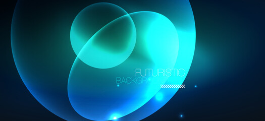 Neon ellipses abstract backgrounds. Shiny bright round shapes glowing in the dark. Vector futuristic illustrations for covers, banners, flyers and posters and other