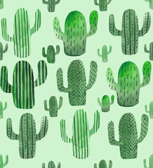 Seamless watercolor pattern with cactus 
