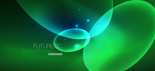 Neon ellipses abstract backgrounds. Shiny bright round shapes glowing in the dark. Vector futuristic illustrations for covers, banners, flyers and posters and other