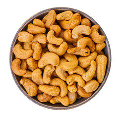 cashew nuts in bowl with clipping path