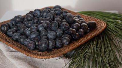 Close-up of fresh blueberries on a table