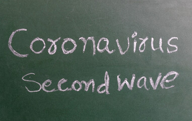 Obraz premium Coronavirus Second Wave on black board written with chalk.