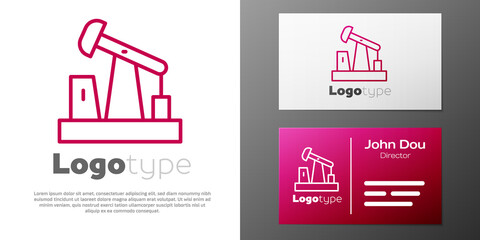Logotype line Oil pump or pump jack icon isolated on white background. Oil rig. Logo design template element. Vector.