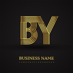 Letter BY linked logo design. Elegant golden colored symbol for your business or company identity.