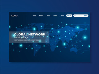 Network data protection technology landing page, blue interface, vector