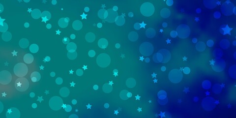 Light Blue, Green vector background with circles, stars.