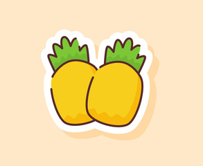Pineapple sticker fruity healthy fresh food with color flat cartoon outline style