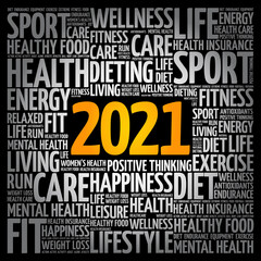 2021 health and sport goals word cloud, concept background