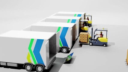 Multiple forklifts loading pallet onto trucks