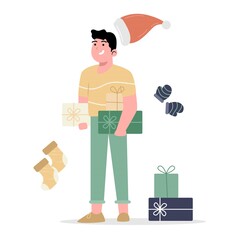 Christmas gifts with man holding that gift