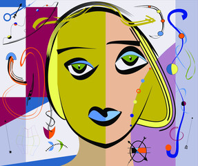Colorful abstract woman portrait,cubism art style on different background