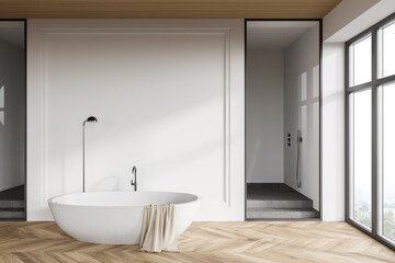 Fototapeta na wymiar White loft bathroom interior with bathtub and shower