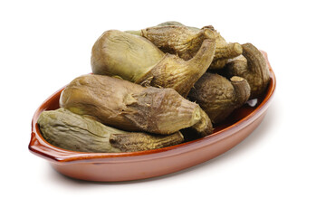 steamed aubergine dressed isolated on a white background 