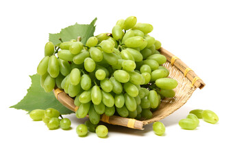 Green grapes on white background