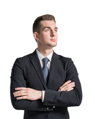 Confident young businessman portrait, isolated