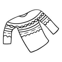 Warm wool sweater in ink isolated on white background, cozy autumn, winter. Hand drawn vector decorative element in doodle style for invitation and decoration, postcard, banner or website