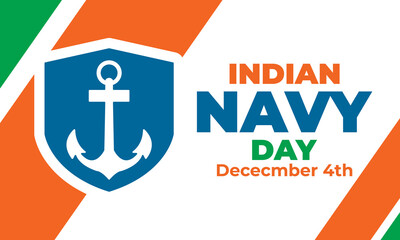 Indian navy day. Celebrated on 4 December every year. Vector illustration. Background, poster, greeting card, banner design. 