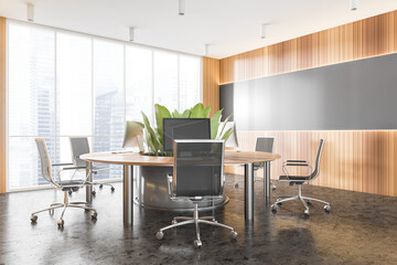 Gray and wooden open space office corner