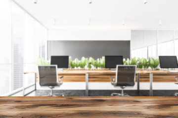 Table in gray and white open space office