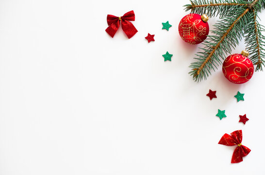 Christmas and New Year composition on a white background.  Top view.  Flat lay