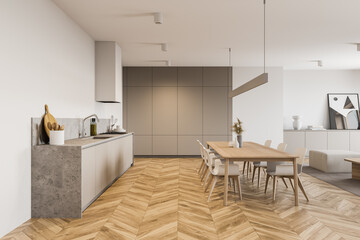 White kitchen interior with dining table