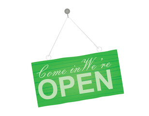 We are open hanging sign. vector illustration