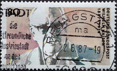 GERMANY - CIRCA 1987: a postage stamp from Germany, showing a portrait of the German politician Wilhelm Kaisen for his 100th birthday