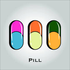 Pill (medicine) flat icon vector. Isolated objects. Vector illustration. Simple vector for Graphic design. Medical, health care, antibiotic Concept. 
