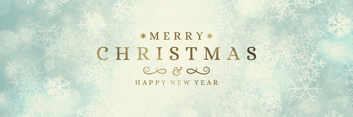 Christmas banner horizontal design template with xmas bokeh sparkles lights and snowflakes vector illustration