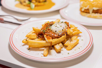 Delicious french fries on the table