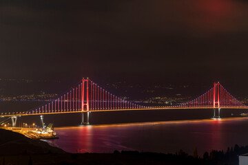 Osmangazi Bridge (Izmit Bay Bridge). IZMIT, KOCAELI, TURKEY. Longest bridge in Turkey and the fourth-longest suspension bridge in the world by the length of its central span.