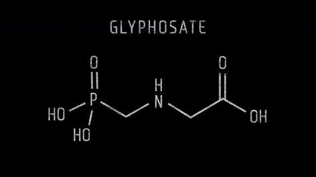 Glyphosate Molecular Structure Symbol Sketch or Drawing Animation on black background and Green Screen