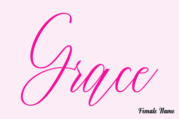 Grace-Female Name Calligraphy Cursive Dork Pink Color Text on Light Pink Background