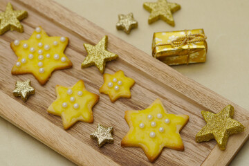 Star cookies with sugar pearls for Christmas