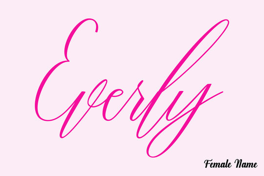 Everly-Female Name Calligraphy Cursive Dork Pink Color Text on Light Pink Background