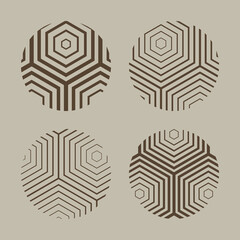 Geometric pattern editable stroke hexagon line in circle. Abstract background brown color stripes. Vector illustration.