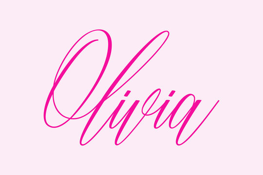 Olivia-Female Name Calligraphy Cursive Dork Pink Color Text on Light Pink Background