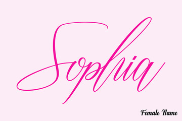 Sophia-Female Name Calligraphy Cursive Dork Pink Color Text on Light Pink Background