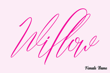 Willow-Female Name Calligraphy Cursive Dork Pink Color Text on Light Pink Background