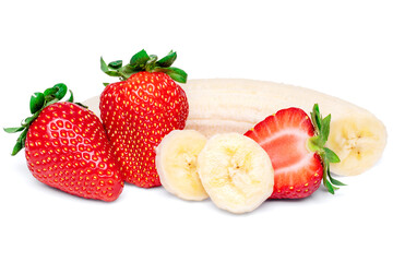 Strawberries with banana. Fresh berries, pieces.